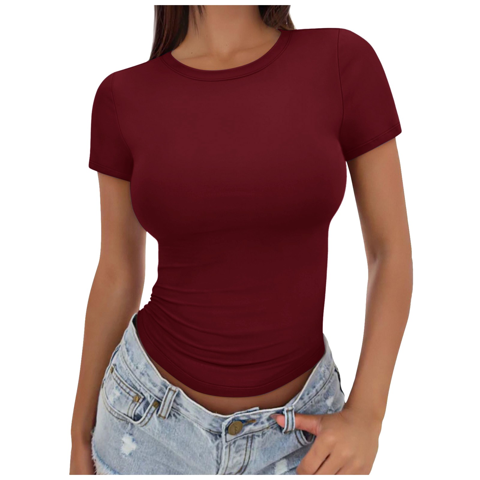 thumbnail image 1 of Camisetas de manga corta ajustadas y modernas para mujer: corte básico y sexy, perfectas para combinar con vaqueros o pantalones cortos, tejido suave para el verano, tallas S-XXL., 1 of 6